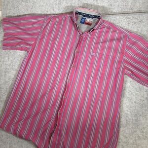 Wrangler George Strait Shirt Mens Short Sleeve L Pink Striped Western Cowboy